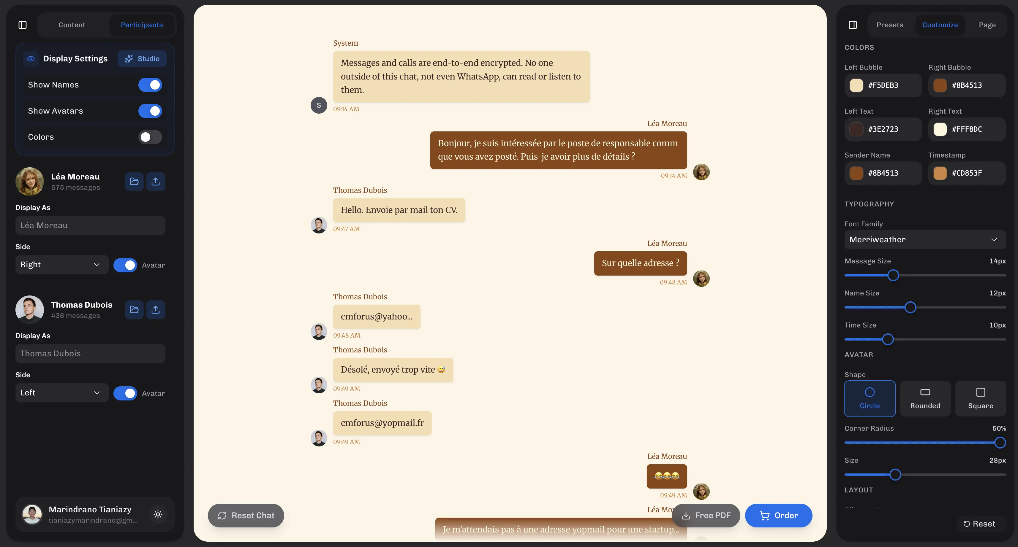 Full editor with customization controls and participant tab