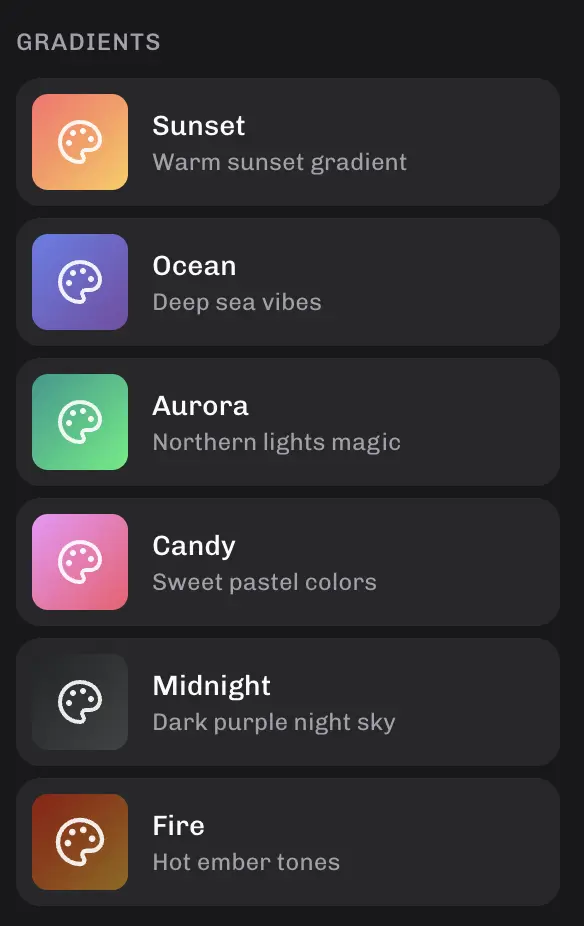 Full theme preset list