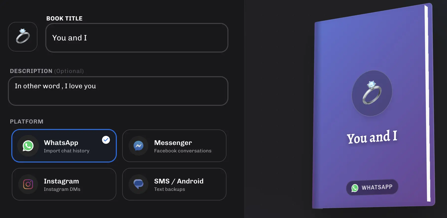 Platform selection with WhatsApp, Messenger, Instagram, SMS